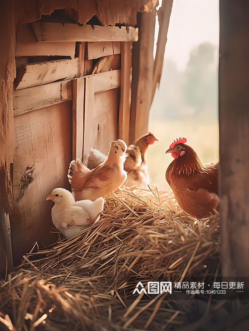 鸡舍的小鸡群们摄影图素材
