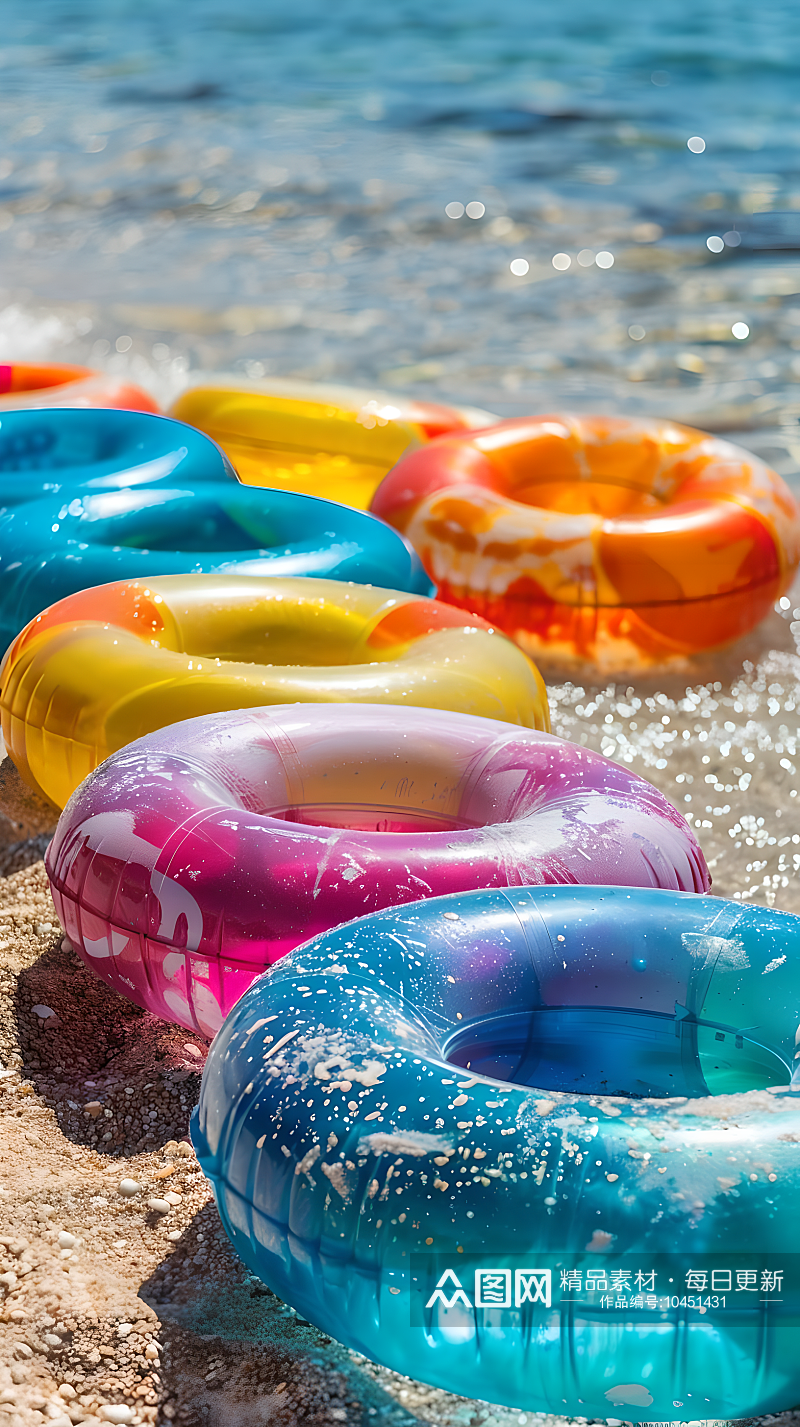 阳光明媚沙滩上的游泳圈素材