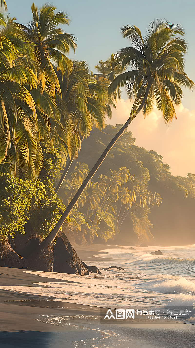 海岛上的棕榈树摇曳着树叶素材