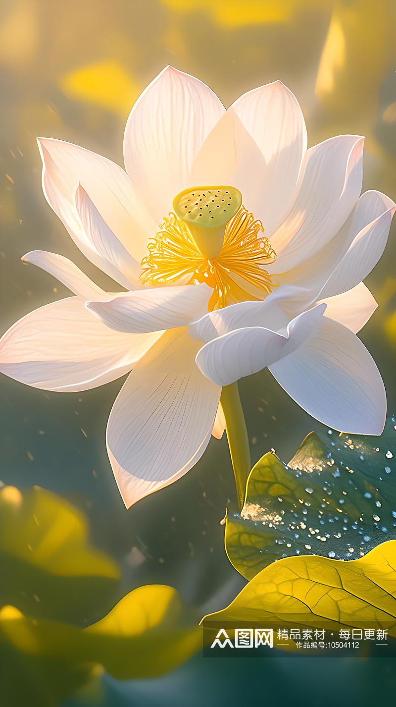 美丽的莲花白色花瓣洁净纯粹素材