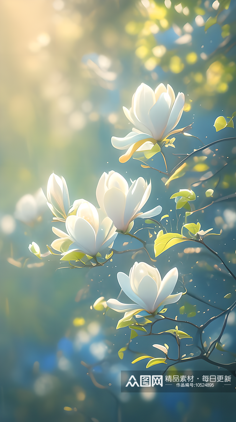 野生的白玉兰盛开在树荫下花瓣洁白如玉素材