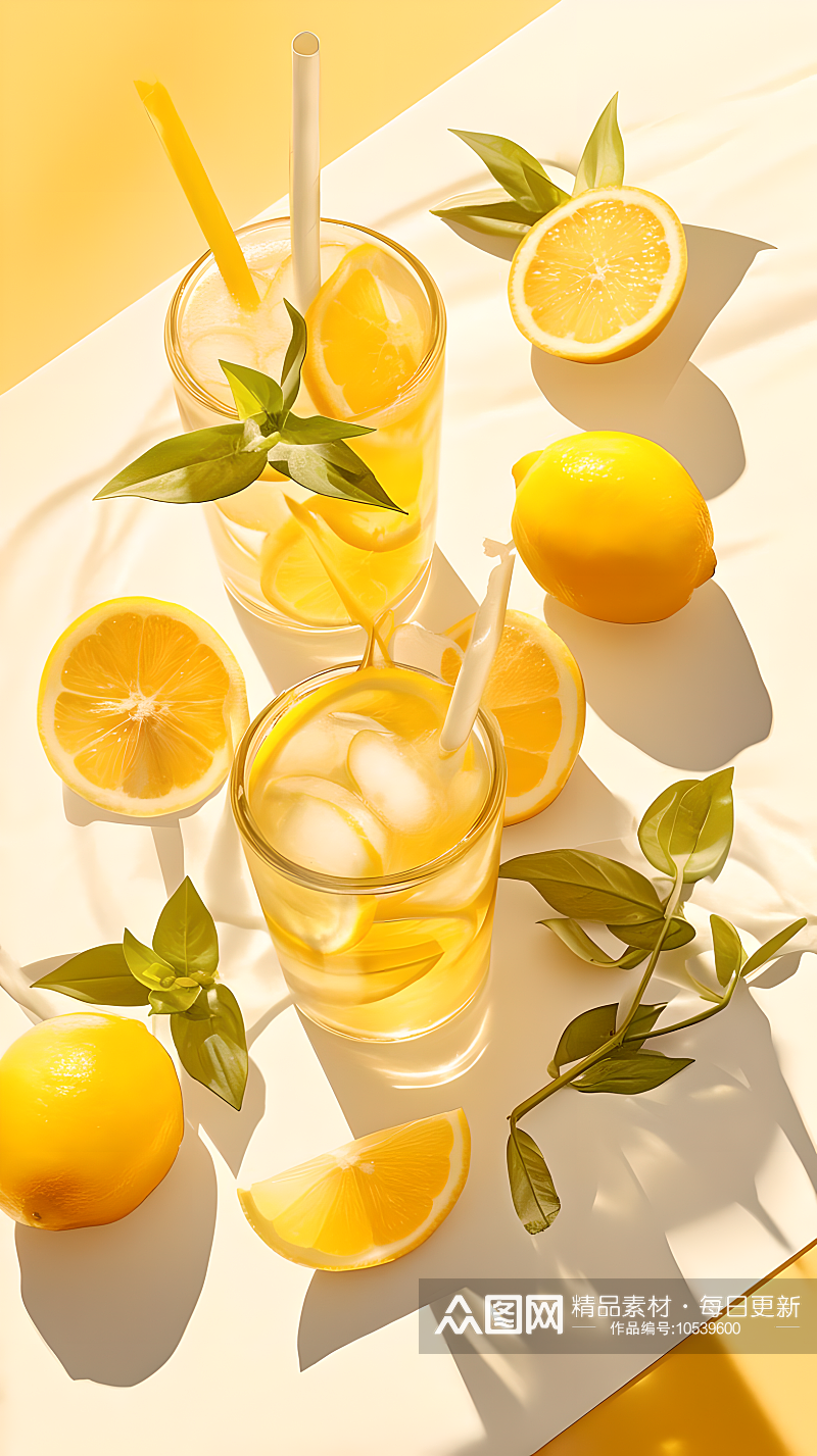 夏季饮品柠檬水白色背景图素材