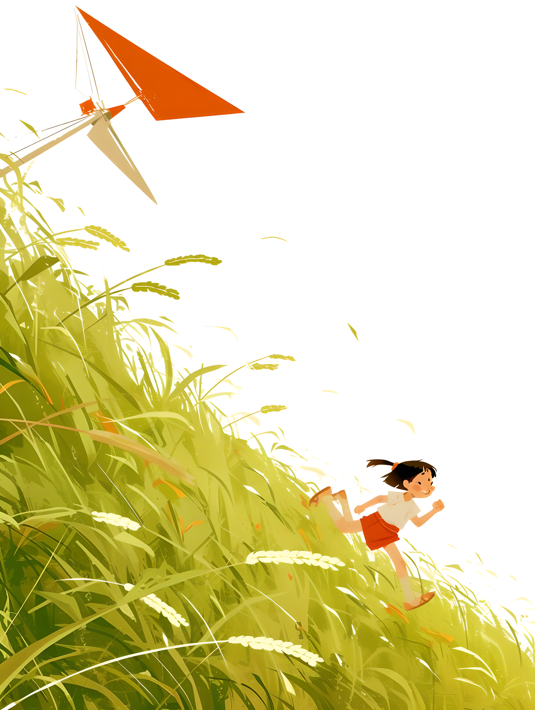 孩子们在小麦田中奔跑插画素材