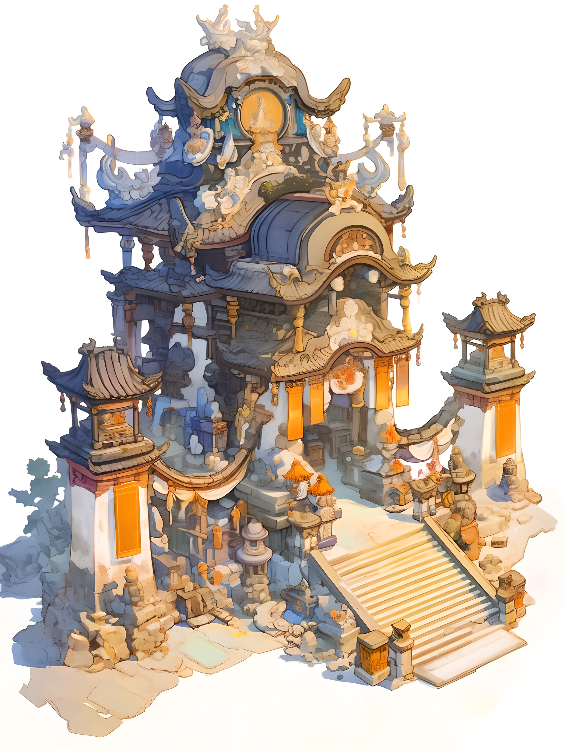 古风建筑白底插画素材