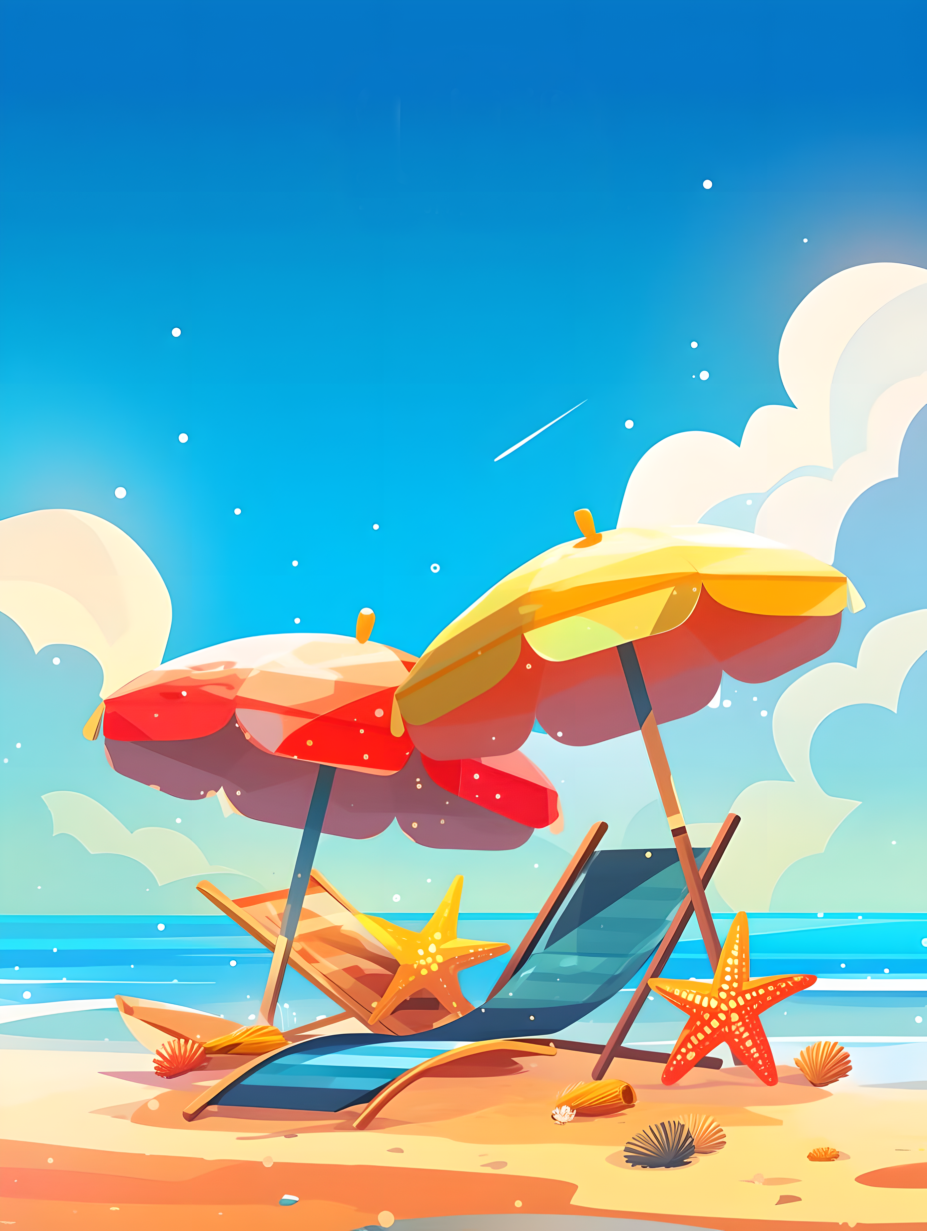 夏日海滩遮阳伞和沙滩椅插画素材