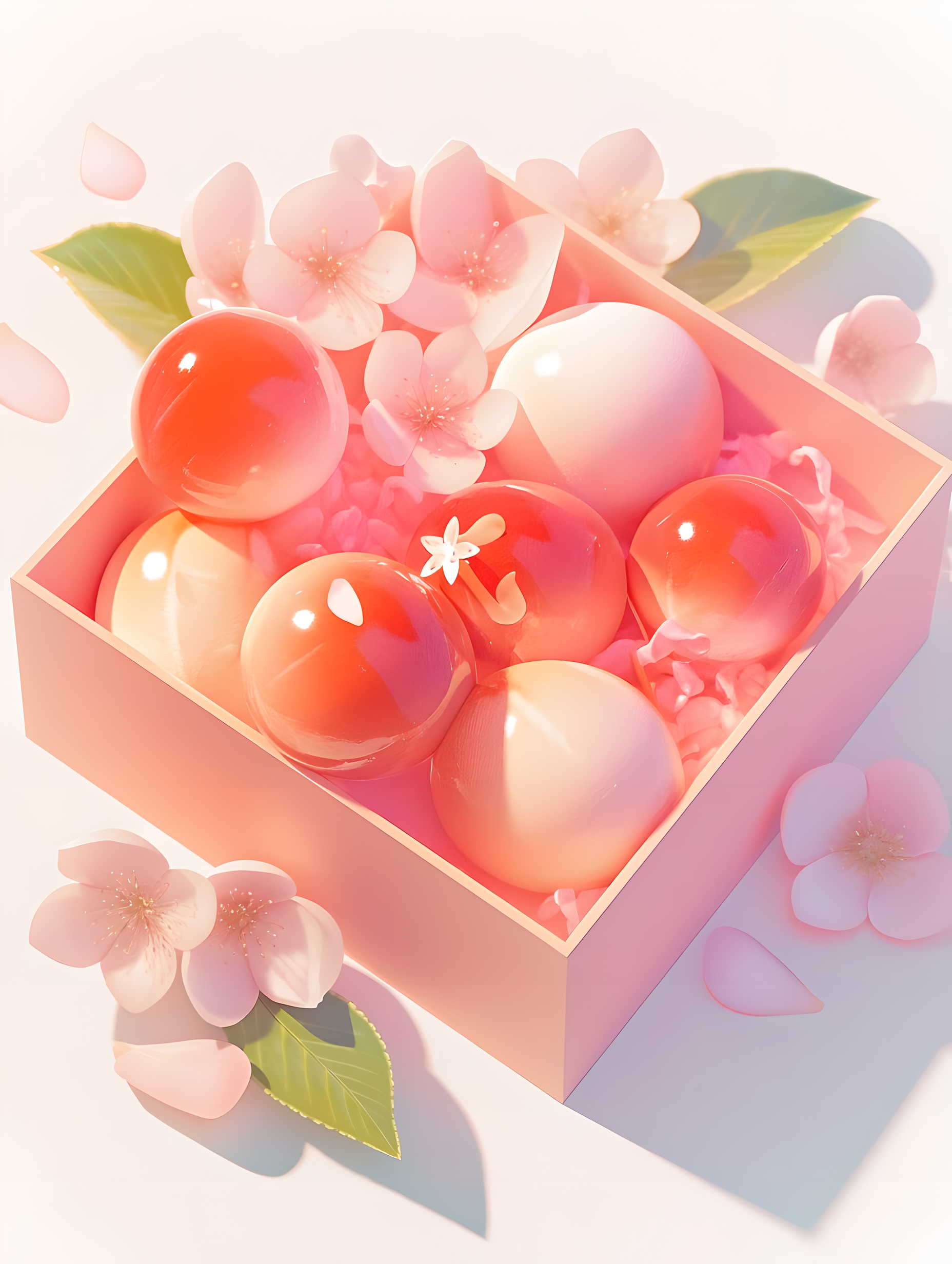 粉色珠子放在礼盒中3D插画素材
