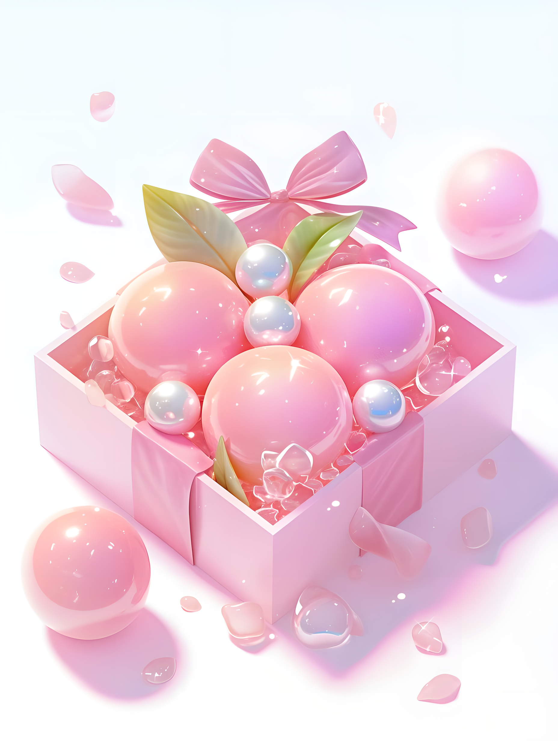 粉色珠子放在礼盒中3D插画素材