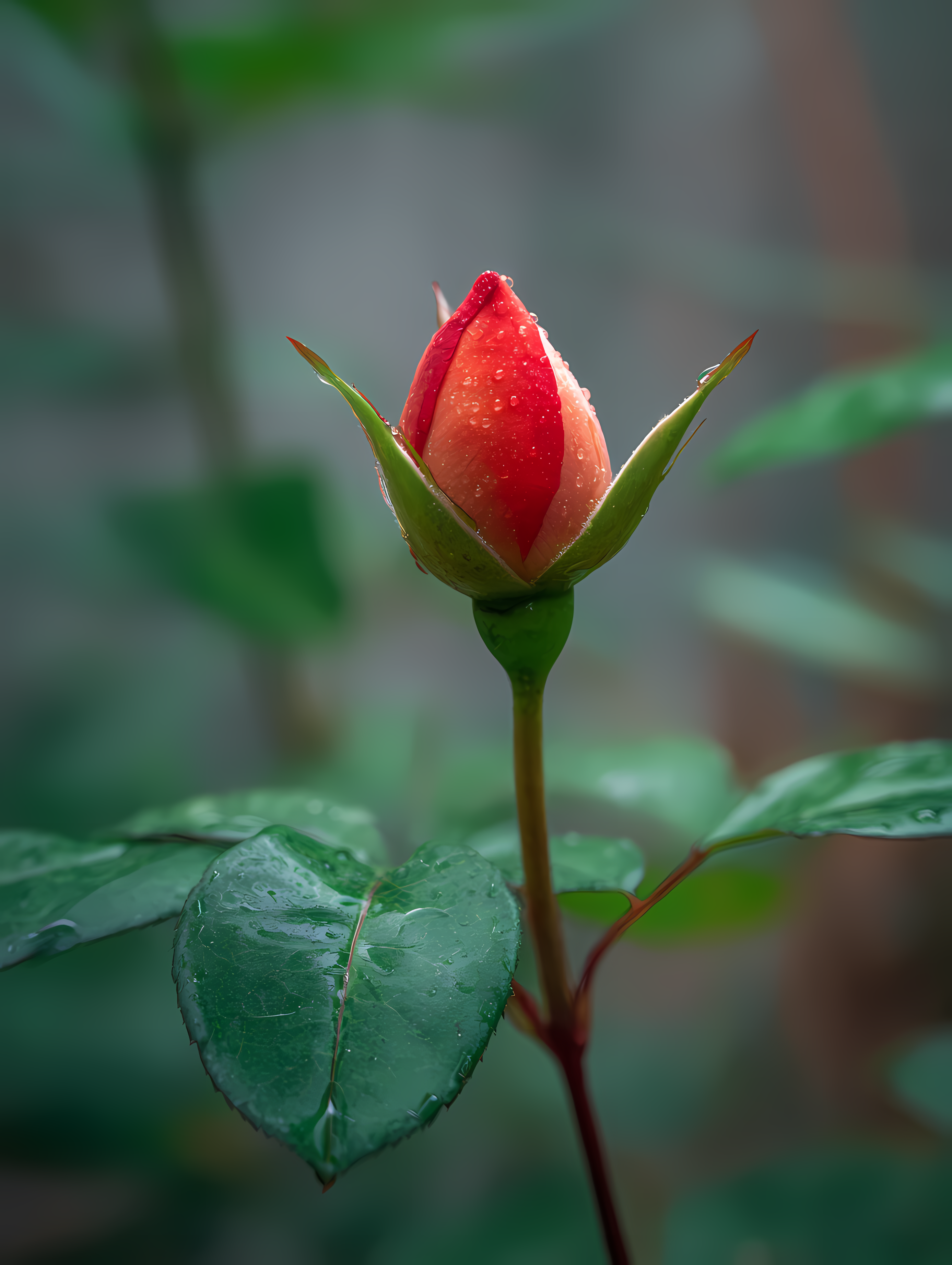 红色玫瑰花蕾特写摄影图素材
