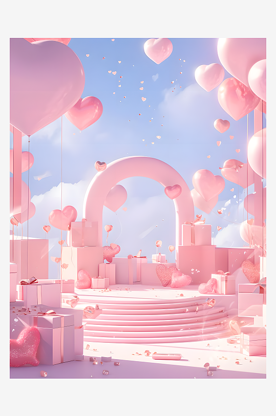 520粉色爱心气球阶梯展台