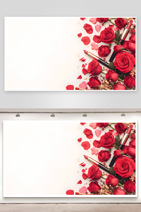 玫瑰和口红白色背景图