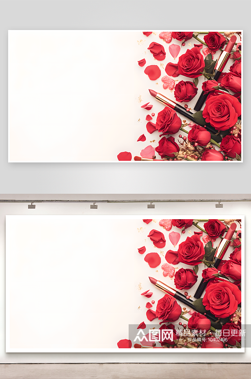 玫瑰和口红白色背景图素材