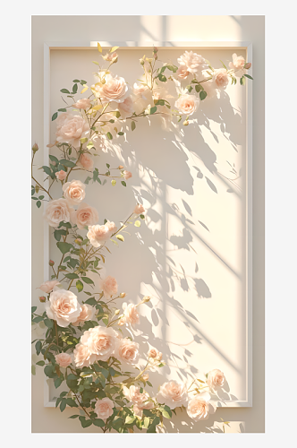 玫瑰花白色边框写实背景图