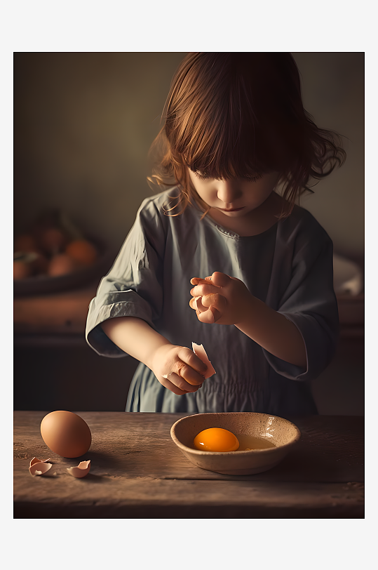孩子在打鸡蛋准备做食物摄影图