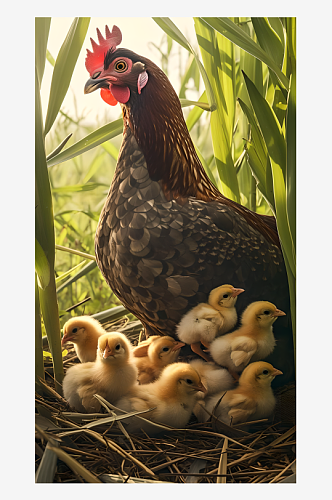 农场田间养殖的鸡摄影图