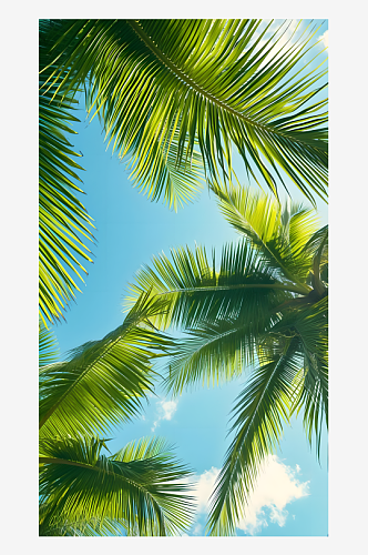 海岛上的棕榈树摇曳着树叶