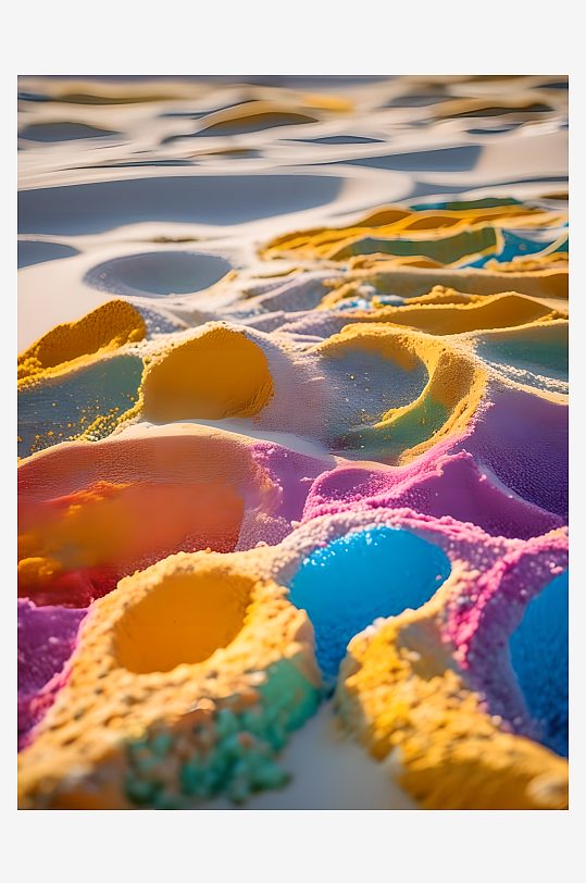 沙滩上铺满了五彩斑斓的沙雕栩栩如生