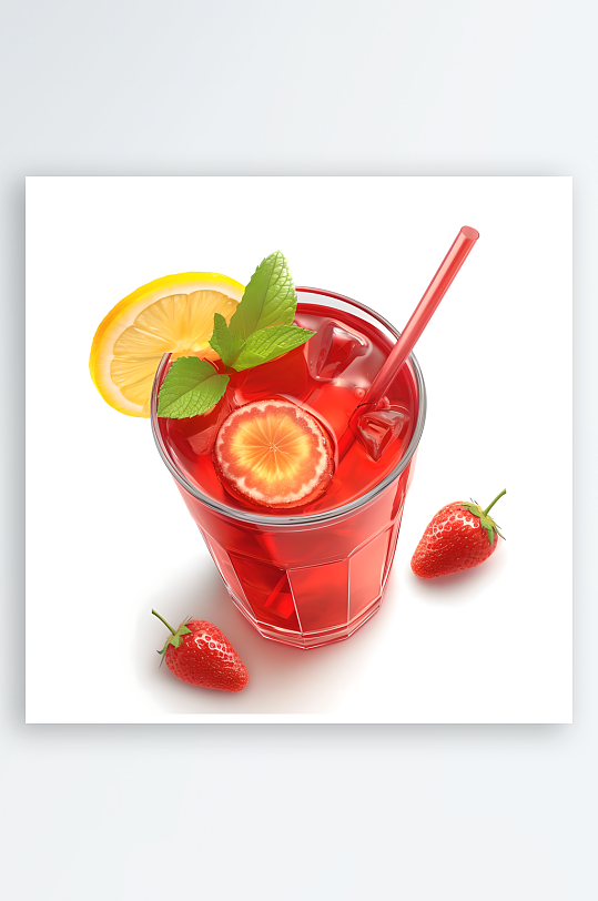 草莓汁和草莓白色背景写实图