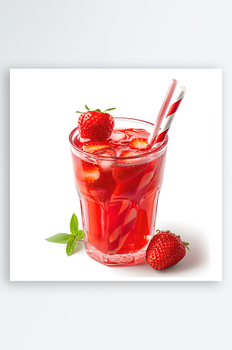 草莓汁和草莓白色背景写实图