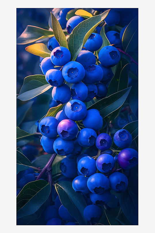 蓝莓灌木上挂满了晶莹剔透的紫色果实