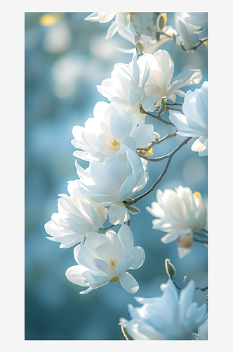 野生的白玉兰盛开在树荫下花瓣洁白如玉