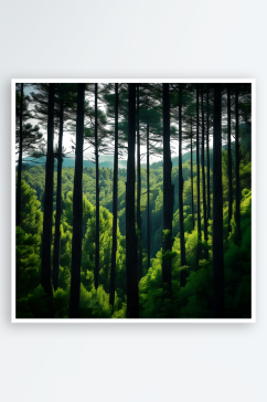 松树林覆盖山坡挺拔笔直向上