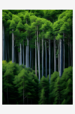 大自然松树林覆盖山坡挺拔笔直向上