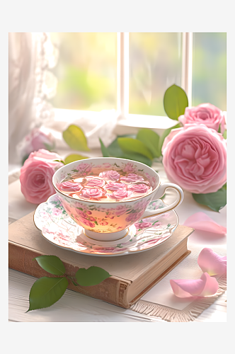 玫瑰花茶饮料白底背景