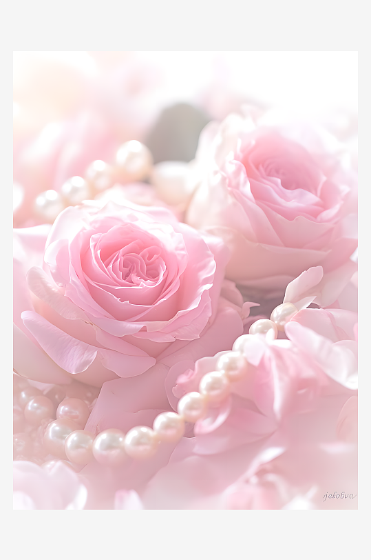 玫瑰花和珍珠白底背景