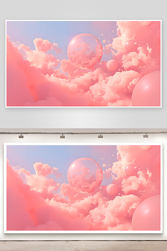 球体和云朵粉色梦幻背景