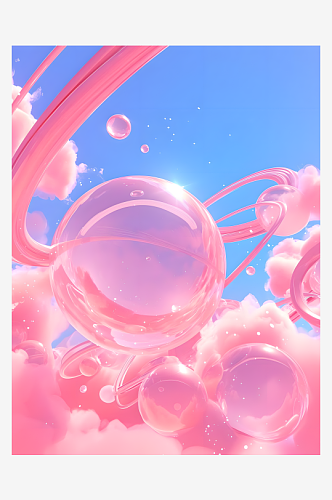 圆球和云朵粉色梦幻背景