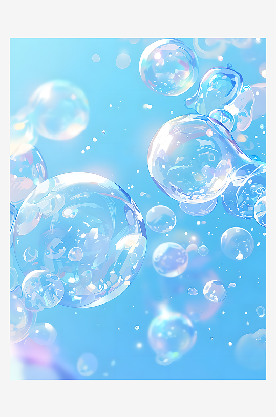 蓝色调通透的气泡幻彩背景图