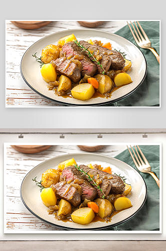 美食牛肉炖土豆菜肴摄影图