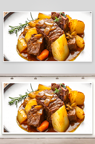 美食牛肉炖土豆菜肴摄影图
