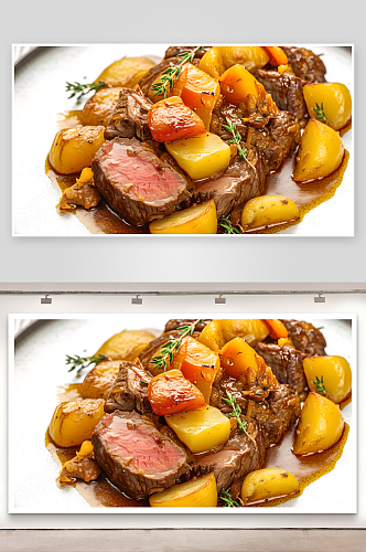 食物牛肉炖土豆菜肴摄影图