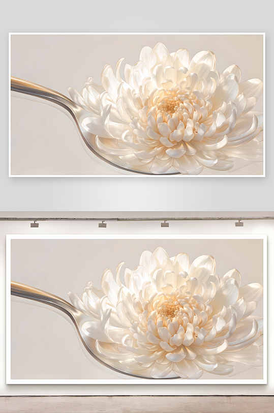 勺子中的菊花纯色背景