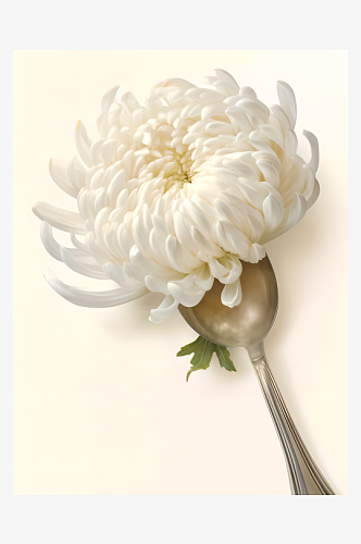 勺子中的菊花纯色背景