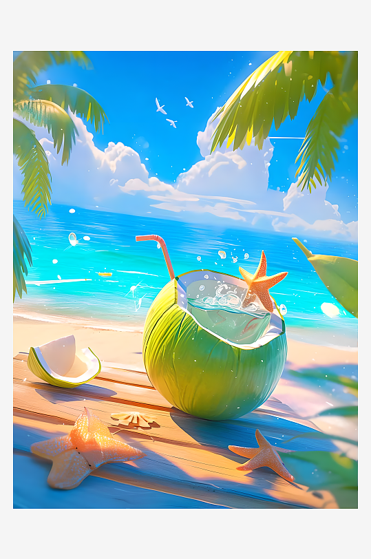 饮品椰子水3D创意场景