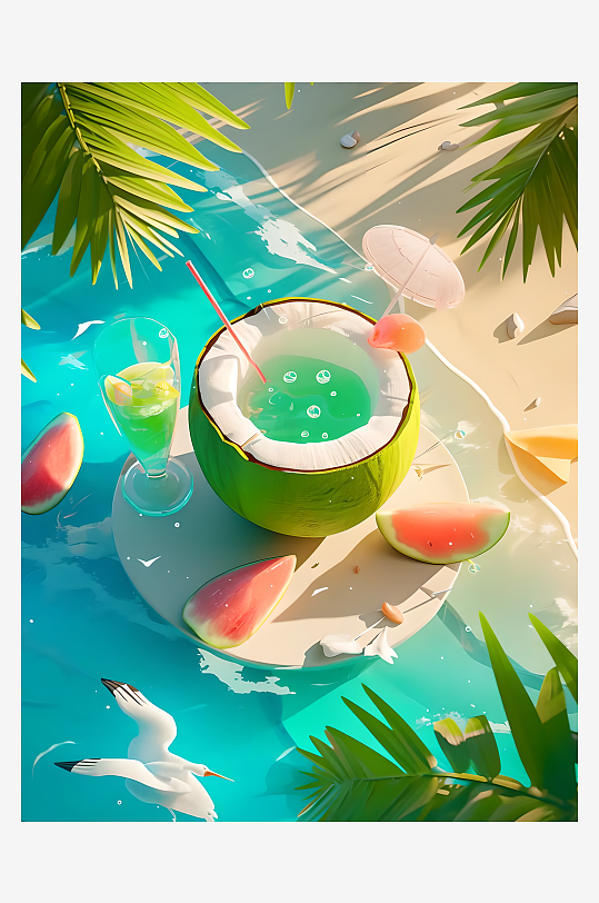 饮品椰子水3D创意场景