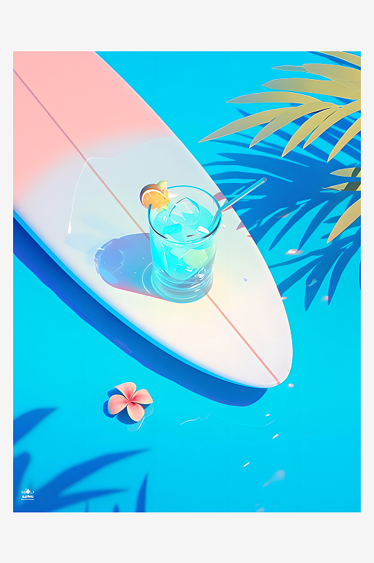 饮品椰子水和冲浪板3D效果
