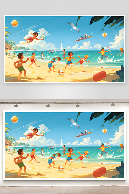 阳光沙滩运动插画图