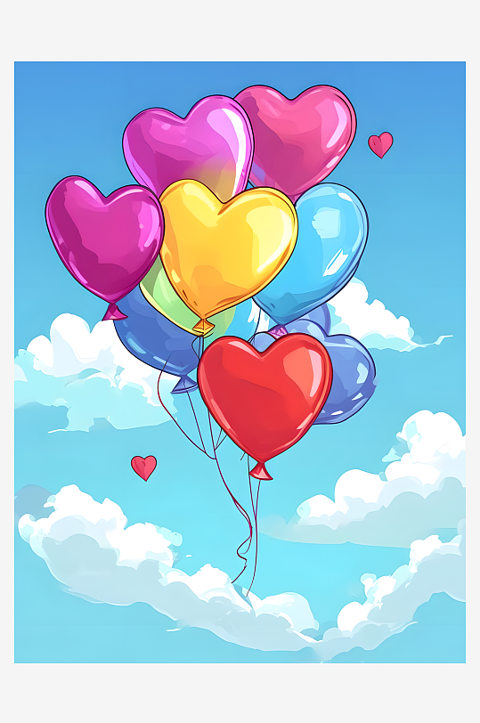 天空中的彩色气球平面插画