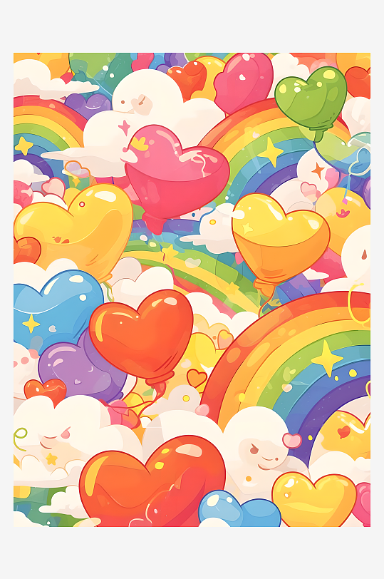 天空中的彩色气球平面插画