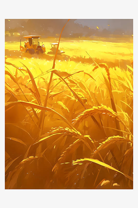 田园风光丰收的小麦田插画