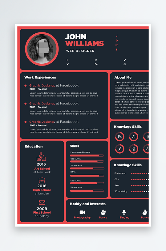 个人简历PSD分层设计素材-众图网