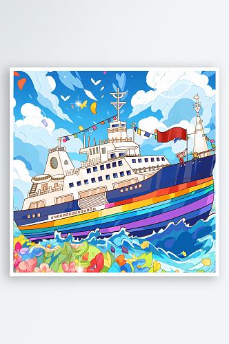 海上轮船轮船插画