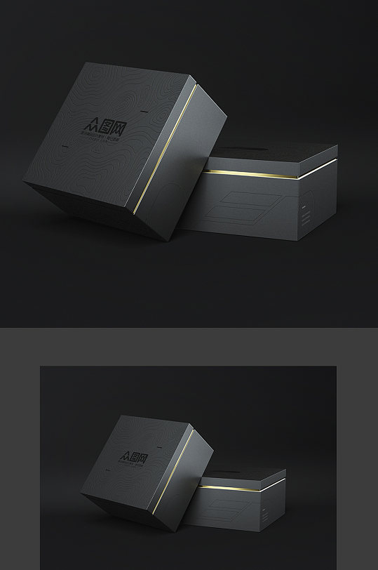 黑色质感包装盒展示样机