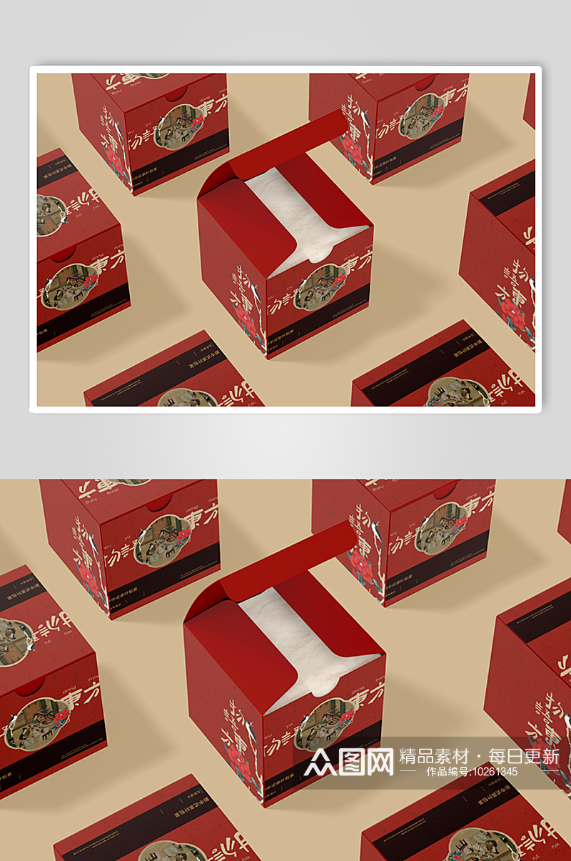 国潮中国风方形包装礼盒样机素材