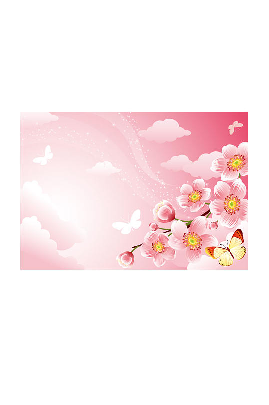 桃花背景粉红色蝴蝶矢量