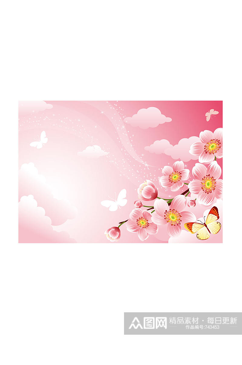 桃花背景粉红色蝴蝶矢量素材