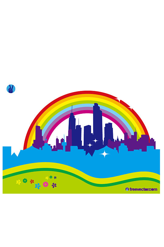 彩虹城市彩色城市剪影动画-众图网